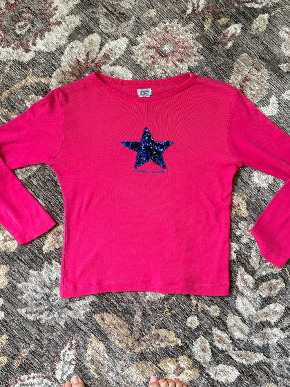 La SENZA Girl Hot Pink Long-Sleeve Tee with Blue Sequin Star
